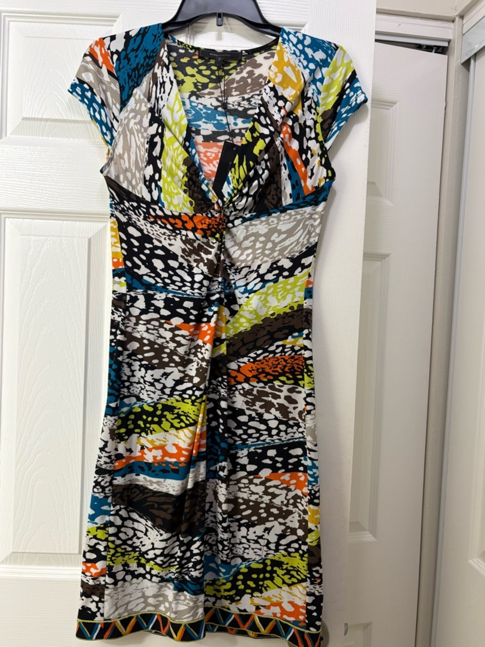 BCBG Multicolor Printed Cap-Sleeve Dress - Vibrant Abstract Print